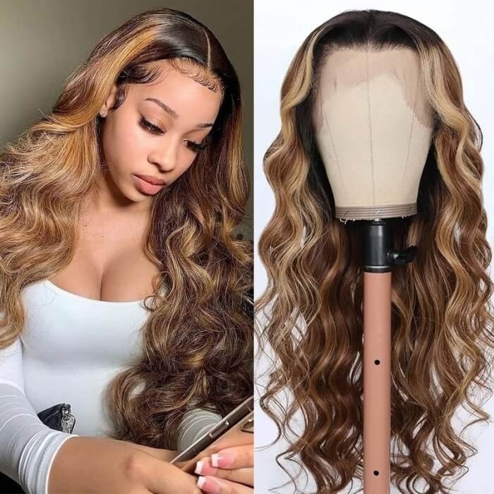 Hurela Blonde Highlight Piano Color Lace Part Wig