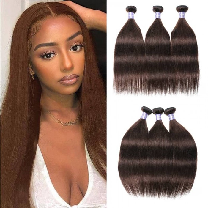 Hurela Cute Peruvian Straight Weave Styles Human Hair 3 Bundles Deals 8-26 Inch #4 Color