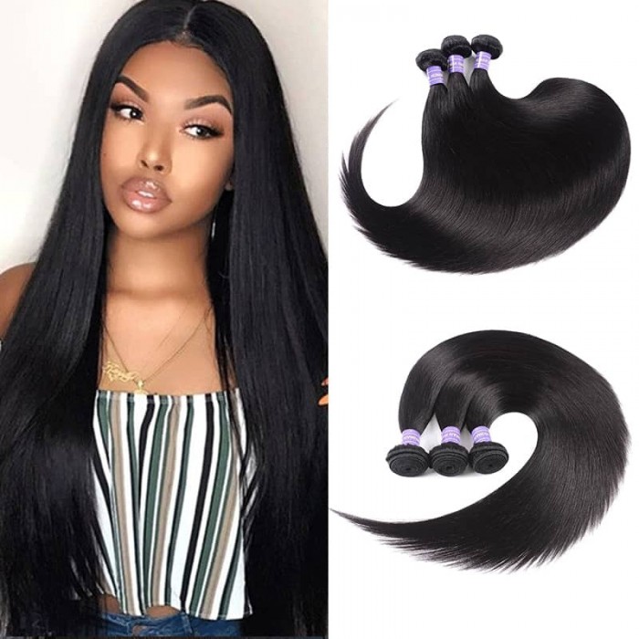 Hurela Malaysian Straight Human Hair 3 Bundles Natural Hair Weave Sew In