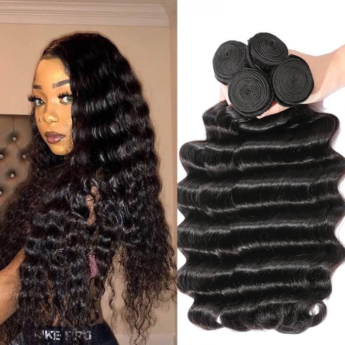 Hurela Peruvian Loose Deep Wave Hair Weave 3 Bundles 100% Human Hair