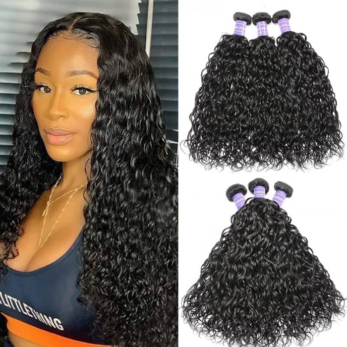 Hurela Malaysian Water Wave Hair Weave 3 Bundles Deals 100% Unprocessed Human Hair