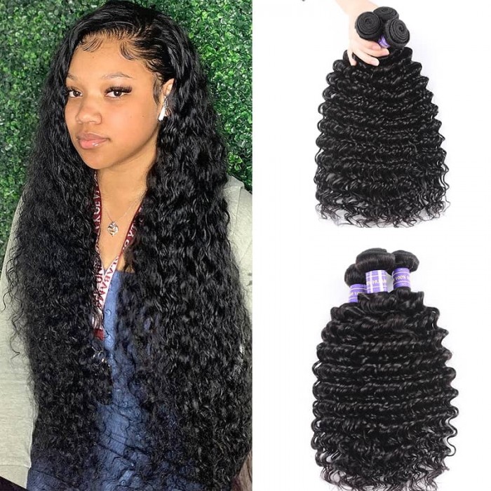 Hurela Malaysian Deep Wave Virgin Hair Weave 3 Bundles 100% Human Hair Extensions