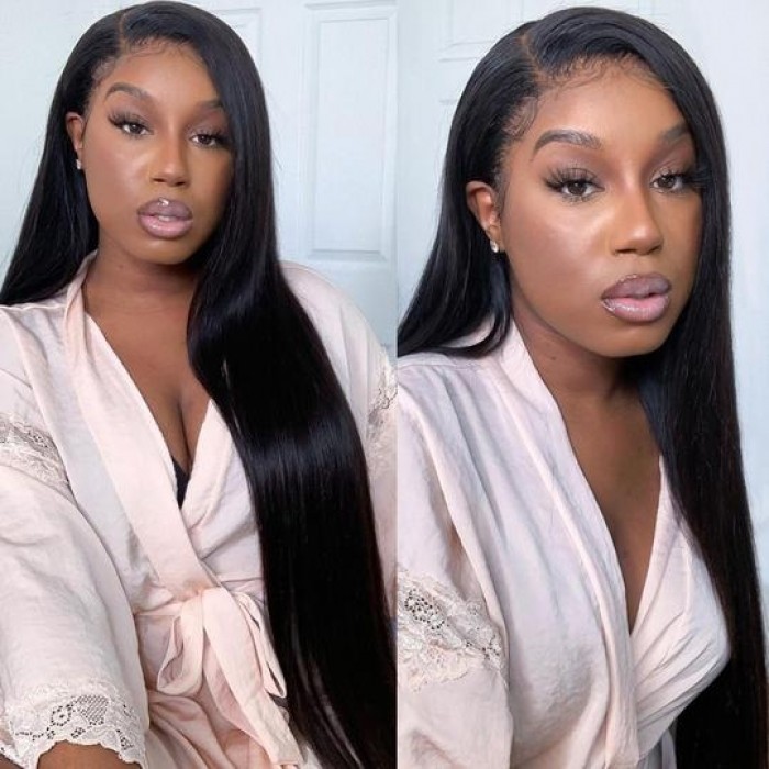 Hurela 150% Density Long Straight 13x4 Lace Frontal Wigs Natural Color