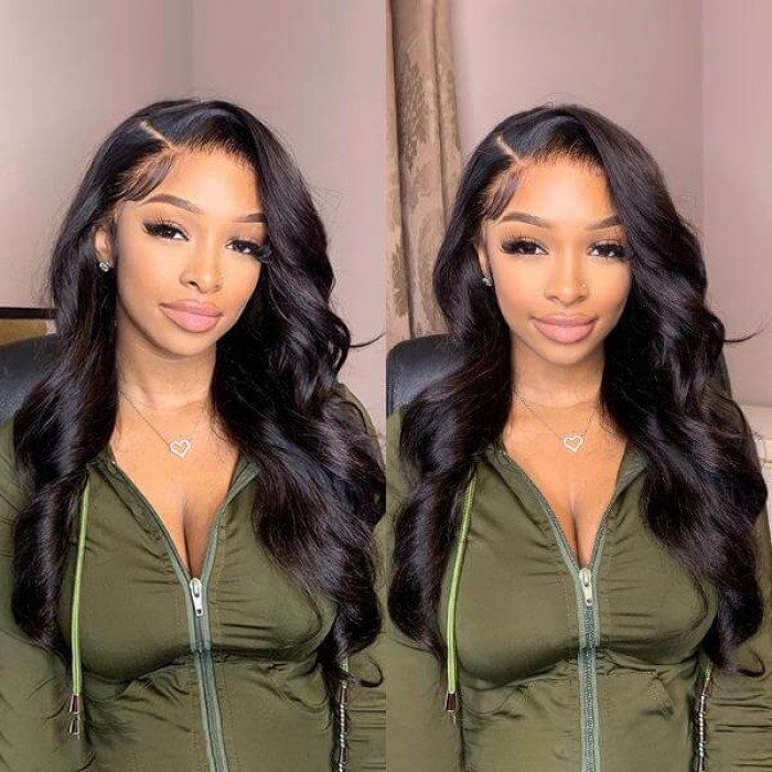 Hurela 100% Human Virign Hair Body Wave Natural Color Wig