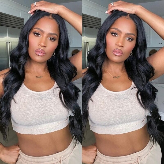 Hurela U Part Wig Human Hair Body Wave Hair 150% Density Natural Color