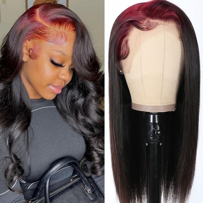 Hurela 150% Density Long Straight 13x4 Lace Frontal Wigs Natural Color