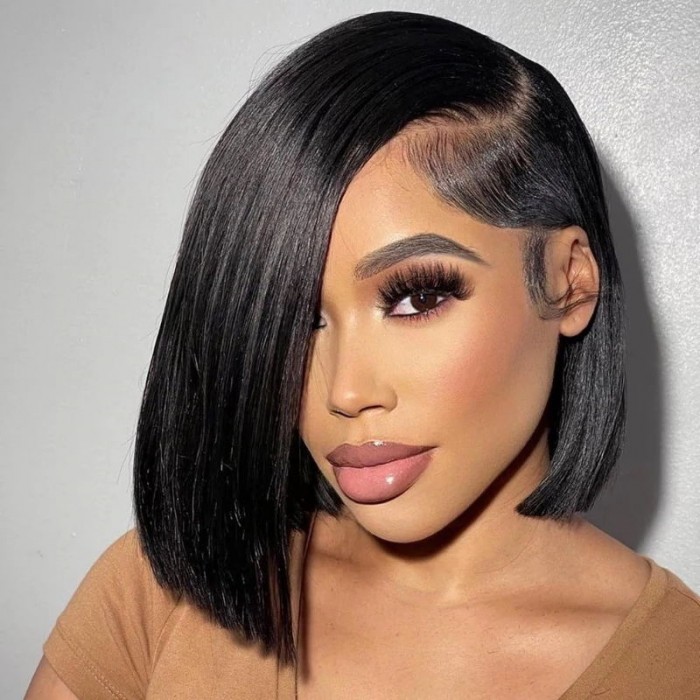 Hurela Best Straight Short Bob Wigs 13x4 Lace Front Wigs Virgin Human Hair 130% Density