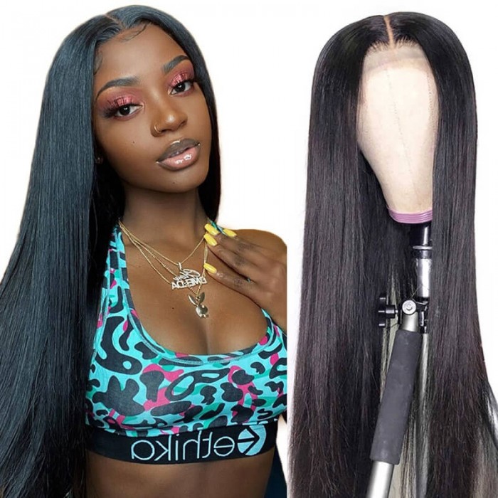 Hurela Straight Human Hair Wigs Pre Plucked 4x4 Human Hair Lace Wig 150% Density