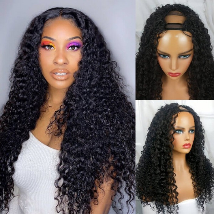 Hurela Beginner Friendly Natural Scalp U Part Kinky Curly Human Hair Wig 150% Density Brand bogo free