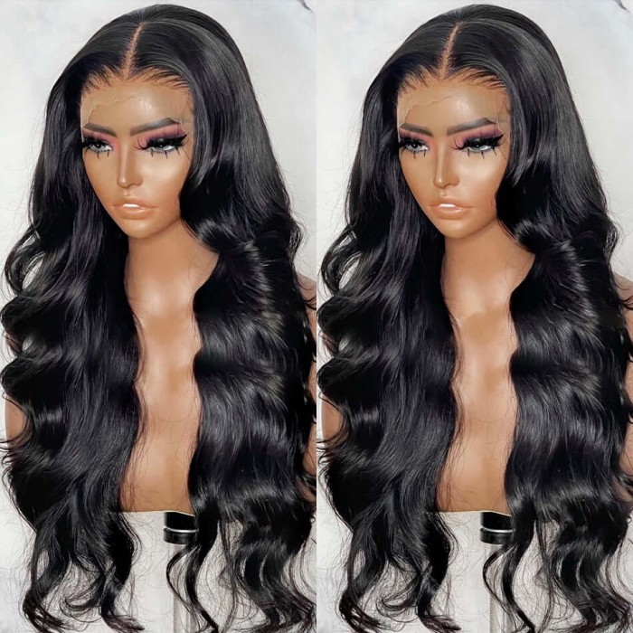 Hurela Body Wave 4x4 Lace Wig Human Hair Wigs 5x5 HD Swiss Lace Closure Natural Black Color Virgin Hair Wig