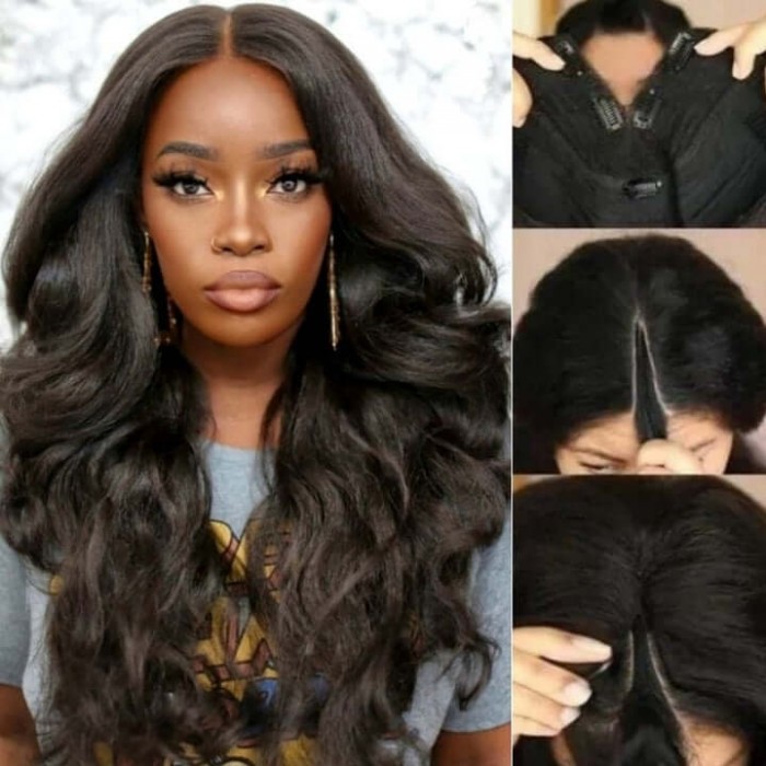 Hurela V Part Glueless Wigs Beginner Friendly Body Wave Wig No Leave Out Natural Color