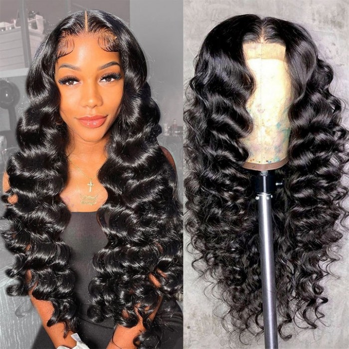 Hurela 13X4 Lace Front Wig 150% density Natural ColorBody Wave Pre-plucked Lace Front Wig 150% density Natural Color