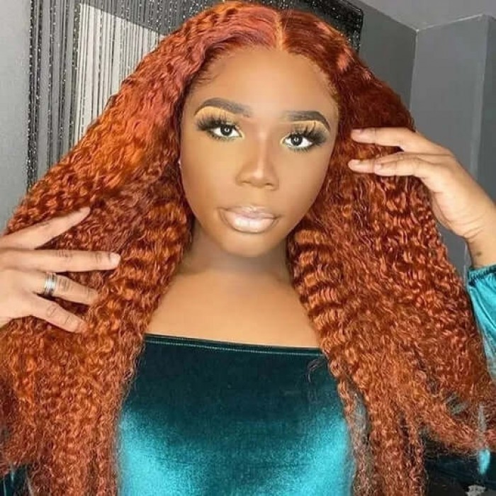 Hurela Ginger Orange Color Lace Part Wig Jerry Curly Human Hair Wigs Color #88J Blackfriday Sale