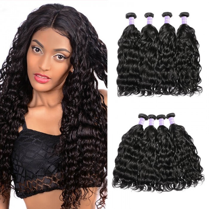 Hurela Hair 4 Bundles Deals Peruvian Natural Wave Weave Hair Unprocessed 7A Virgin Hair 