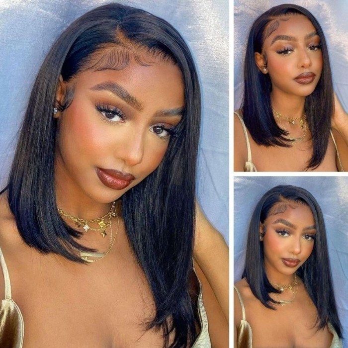 Hurela Best Straight Short Bob Wigs 13x4 Lace Front Wigs Virgin Human Hair 130% Density