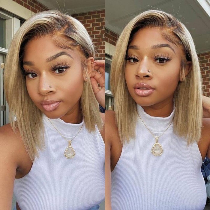 Hurela Best Straight Short Bob Wigs 13x4 Lace Front Wigs Virgin Human Hair 130% Density