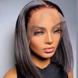 Hurela Straight 13x5x0.5 Bob T Part Lace Front Human Hair Wigs for Women 150% Density Black Wig