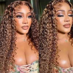 Hurela Highlight Color 13x4 Water Wave Lace Front Human Hair Wig Colored Wigs For Women 150% Density