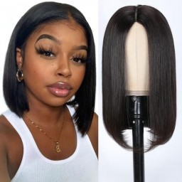 Hurela V Part Wig Straight Bob Human Hair Wig No Leave Out Glueless Human Hair Wigs 150% Density