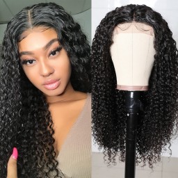 Hurela Jerry Curly Wig Lace Part Wig Natural Color Virgin Human Hair 150% Density