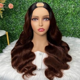 Hurela U Part Copper Red With Dark Roots Ombre Wigs Glueless Body Wave U Part Human Hair Wigs