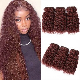 Hurela High Quality Brazilian Curly Human Hair Weave Hair 3 Bundles Deals Burgundy Red 8-26 inch