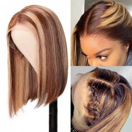 Hurela Blonde Bob Straight Human Hair Wig 13x4 Lace Front Wigs With Baby Hair 150% Density #TL412