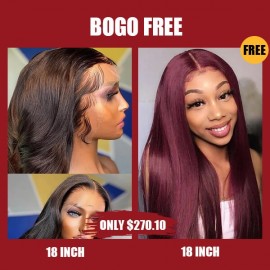 Hurela 18 Inch Pre Plucked HD Lace Wigs Body Wave 5x5 Lace Closure Wigs Human Hair 180% Density Natural Color Bogo Free