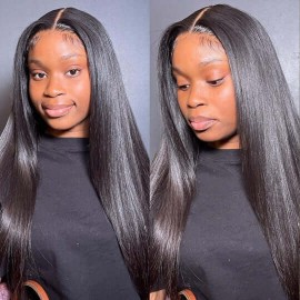 Hurela Natural Black Straight 13x4 lace Front Wigs Real Hair Wigs Pre-plucked With Baby hair