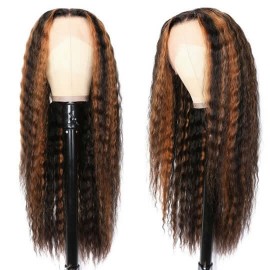 Hurela Perfect Beach Waves Pre-plucked 13x4 Human Hair Lace Front Wigs Natural Color With Caramel Highlight