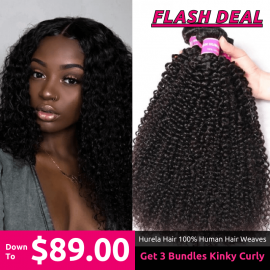 $100 OFF | Code: SAVE100---Hurela Best Kinky Curly Hair 3 Bundles Deals Virgin Hair Natural Color 8-26 Inch