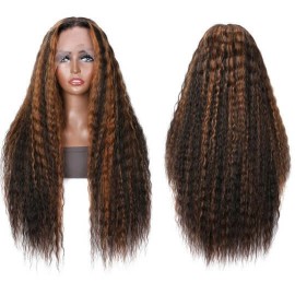 Hurela Perfect Beach Waves Pre-plucked 13x4 Human Hair Lace Front Wigs Natural Color With Caramel Highlight