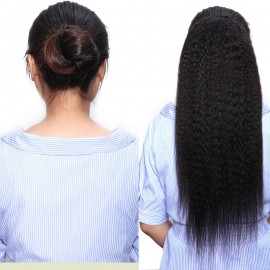 Hurela Kinky Straight Hair Buns Afro Ponytail Puff Drawstring Ponytail Clip Human Hair