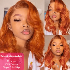 Hurela Never Miss Ginger Color 13x4 Lace Front Wigs Body Wave Ginger Wigs 150% Density Facebook ad Special Sale