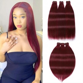 Hurela Cheap Brazilian Human Hair Straight Weave Hair Hairstyles 4 Bundles Color #99J