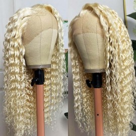Hurela 13X4 Blond Deep Wave Lace Front Wig With Super Natural Hairline Color #613