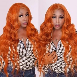 Hurela Orange Ginger Body Wave Lace Part Wig 150% Density Wigs Hairline #88J Color Crazy Flash Sale