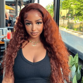 Hurela Dark Auburn Water Wave 13x4 Lace Front Human Hair Wigs Pre Plucked With Baby Hair 150% Density Whatsapp Flashsale