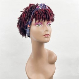 Hurela Glueless Spring Twist Headband Short Wig With Dark Red Highlights