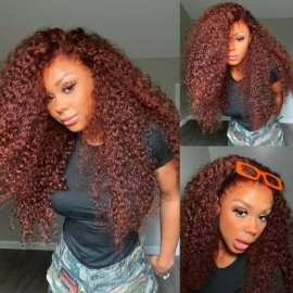 Hurela Cheap Brownish Red Color Jerry Curly Hair 13x4 Colored Lace Front Wigs With Baby Hair