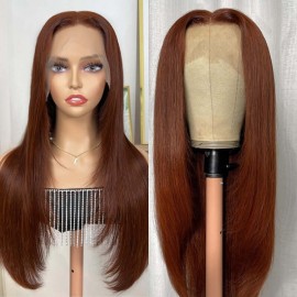 Hurela Reddish Brown Bone Straight 13x4 Lace Front Wig Human Hair With Layer Inner Buckle Auburn Copper Color Adoraabells Same Hair