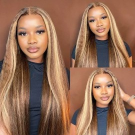 Hurela Honey Blonde 13x4 lace Front Wigs Kinky Straight Hair Color #TL412