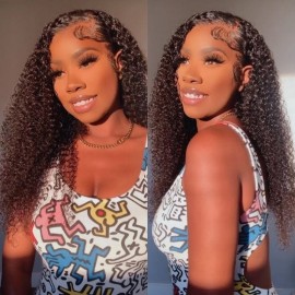 Hurela Cheap 4x4 Lace Front Realistic 13x4 Lace Closure Kinky Curly Human Hair Wigs