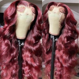 Hurela Dark 99J Burgundy Body Wave 13x4 Lace Front Wigs Pre Plucked Human Hair Colored Wigs Everyday Flashsale