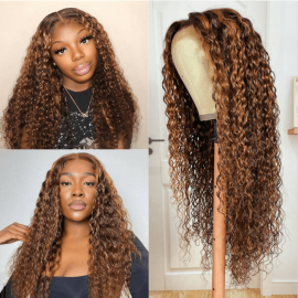 Hurela Highlight Color 13x4 Water Wave Lace Front Human Hair Wig Colored Wigs For Women 150% Density
