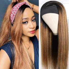 Hurela Best 150% Density Long Straight Hairstyles Headband Wigs Highlight Blonde Color with Black Hair