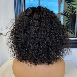 Hurela Bouncy Curly Glueless Wigs Human Hair Short Wig With Bangs Natural Black Hair 12 Inch
