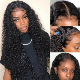 Hurela 5x5 HD Jerry Curly Lace Closure Wigs Human Hair 180% Density Natural Color