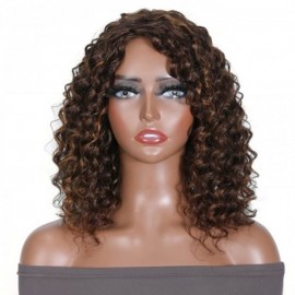 Hurela Glueles Mix Color Brown Loose Wave Bob Human Hair Wigs Honey Brown Auburn Color Highlights Wigs