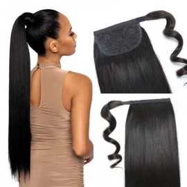 Hurela New Straight Clip in Weave Ponytail Hair Extensions Human Hair Wrap Around High Ponytail With Weave